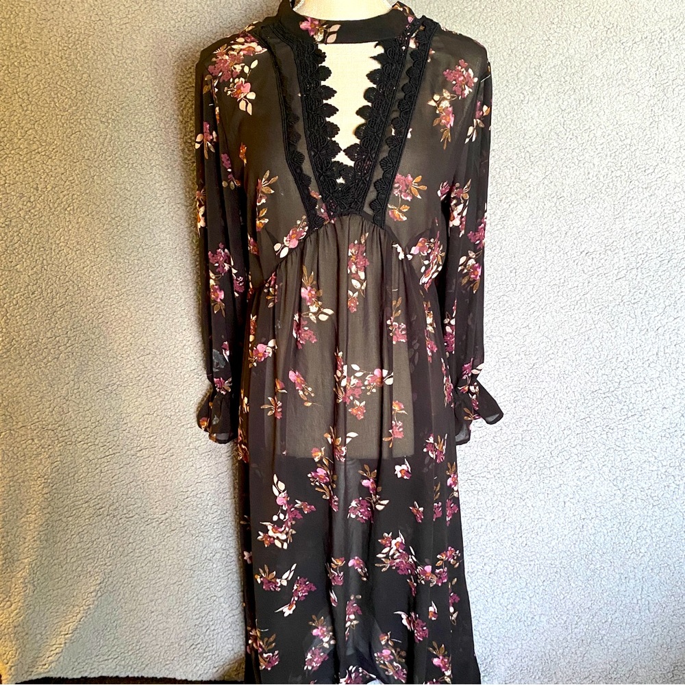 Clover + Scout Sheer Floral Dress Womens M Medium Fairy WhimsiGoth Grunge Lace